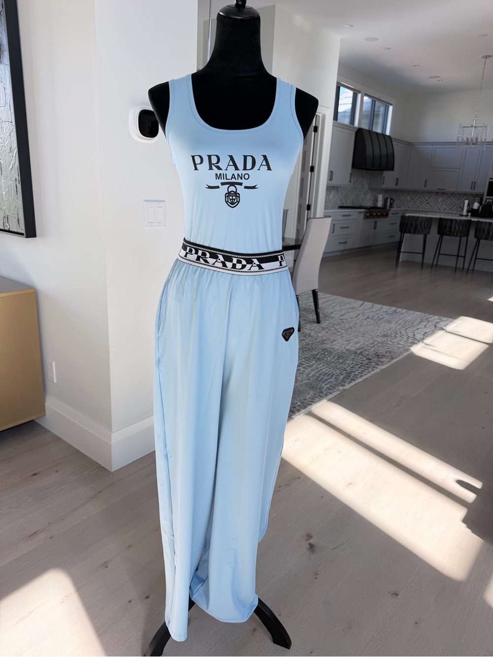 Prada Light Blue Jersey Tank with Wide-Leg Pants size M - Picture 3 of 10